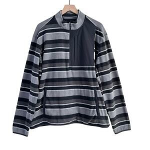 Duluth Trading Co Striped 1/4 Zip Fleece Pullover‎ Sweater Black & Gray, Size XL